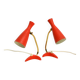Pair of red Mid Century Modern Diabolo crow's foot table lamps from Cosack