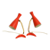 Pair of red Mid Century Modern Diabolo crow's foot table lamps from Cosack