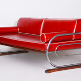 Red leather sofa made by Robert Slezak in 1930s Czechia. Bauhaus design