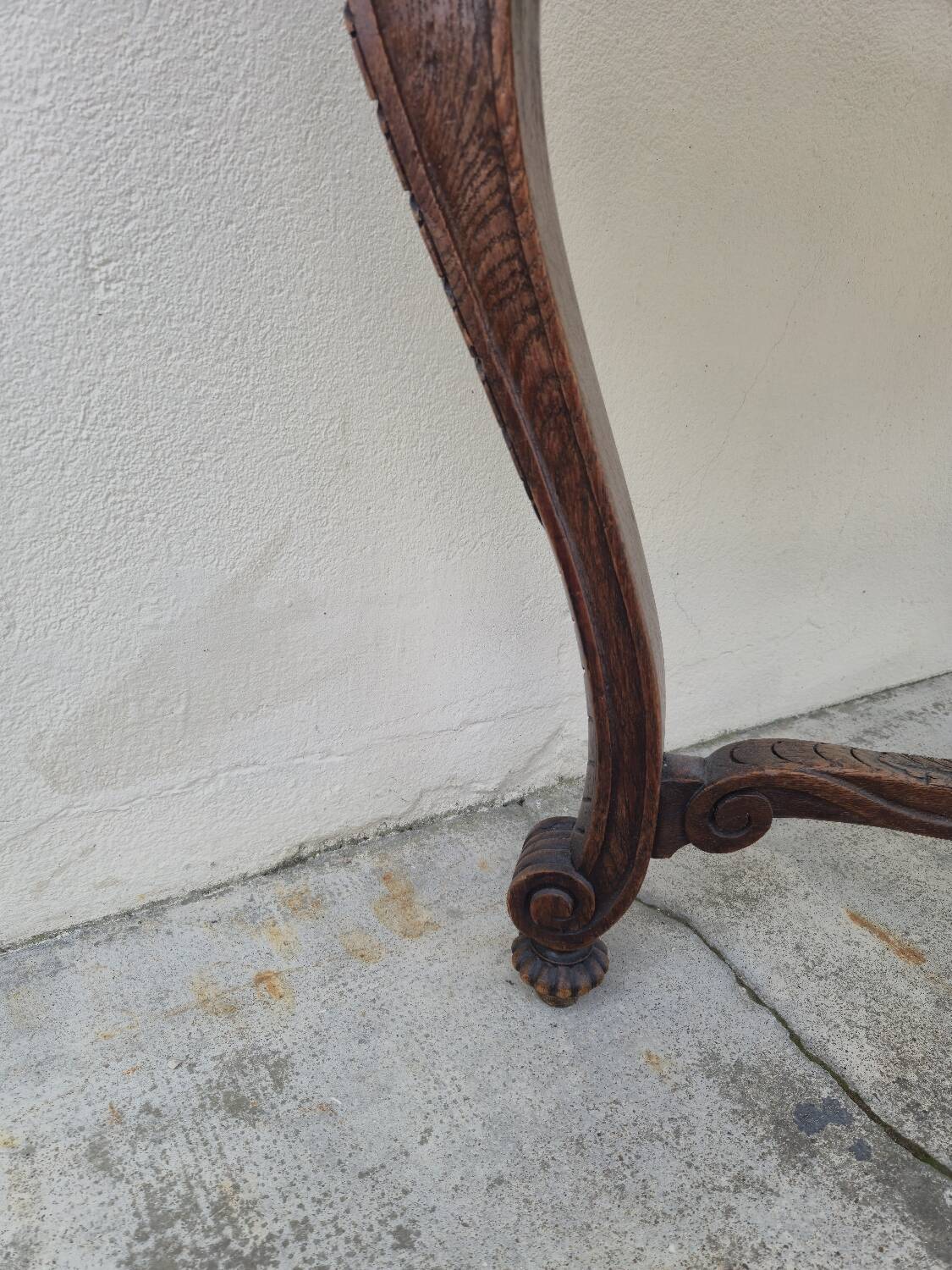 Louis XV style game table in solid oak and richly decorated marble