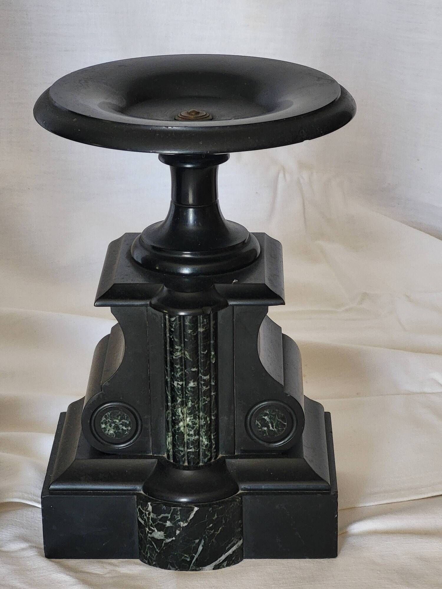 Napoleon III fireplace garniture, black marble and sea green.