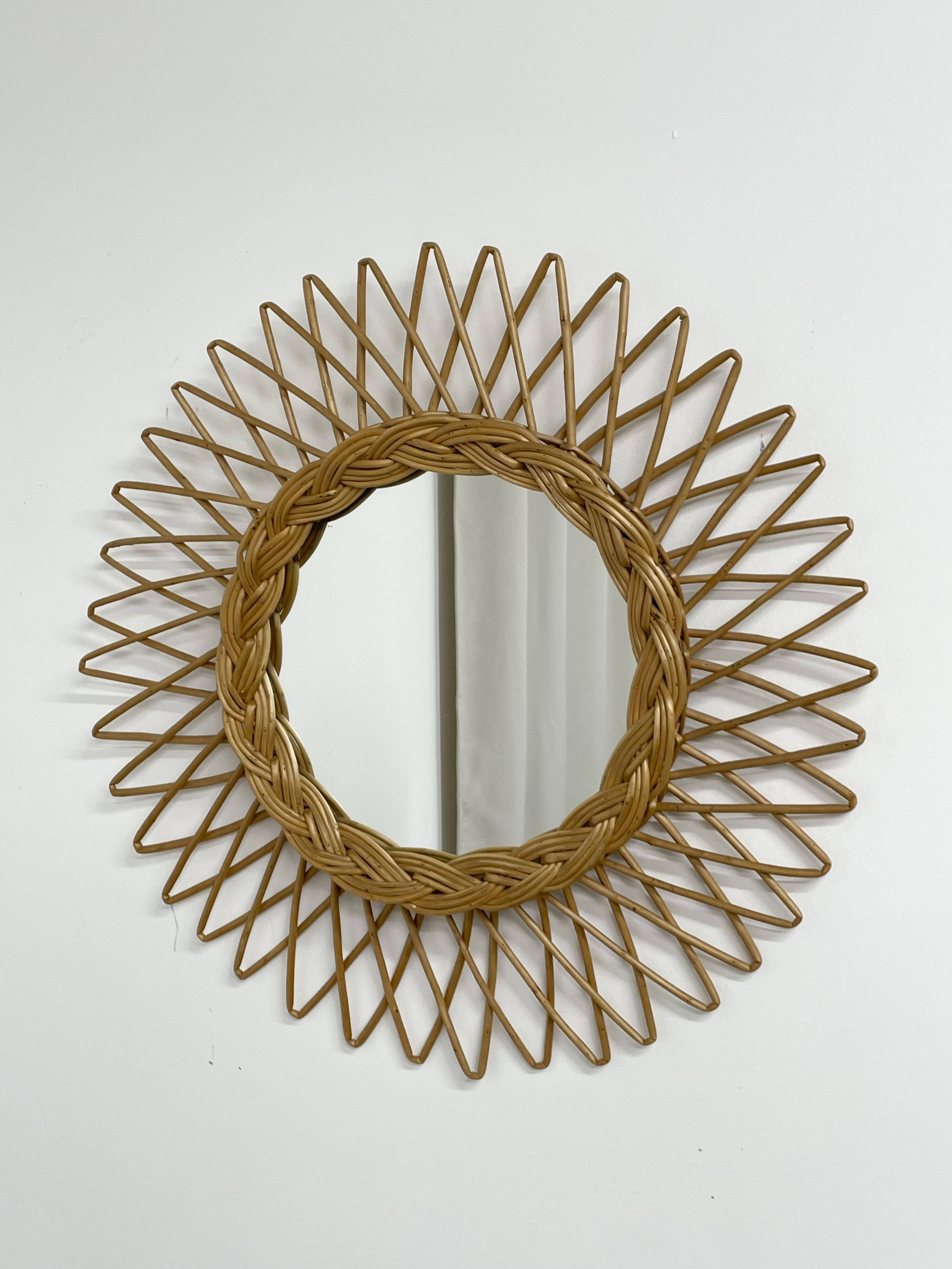 Woven wicker sun mirror