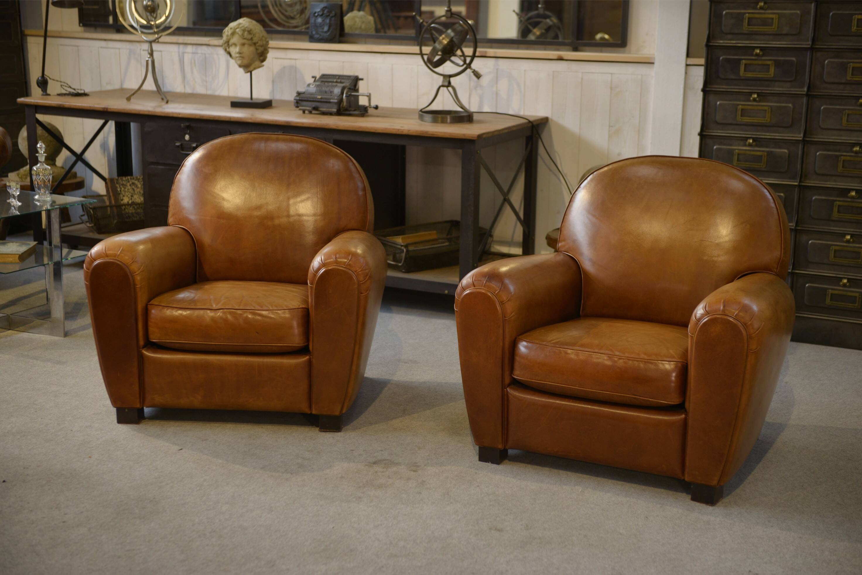 Pair of leather club armchairs