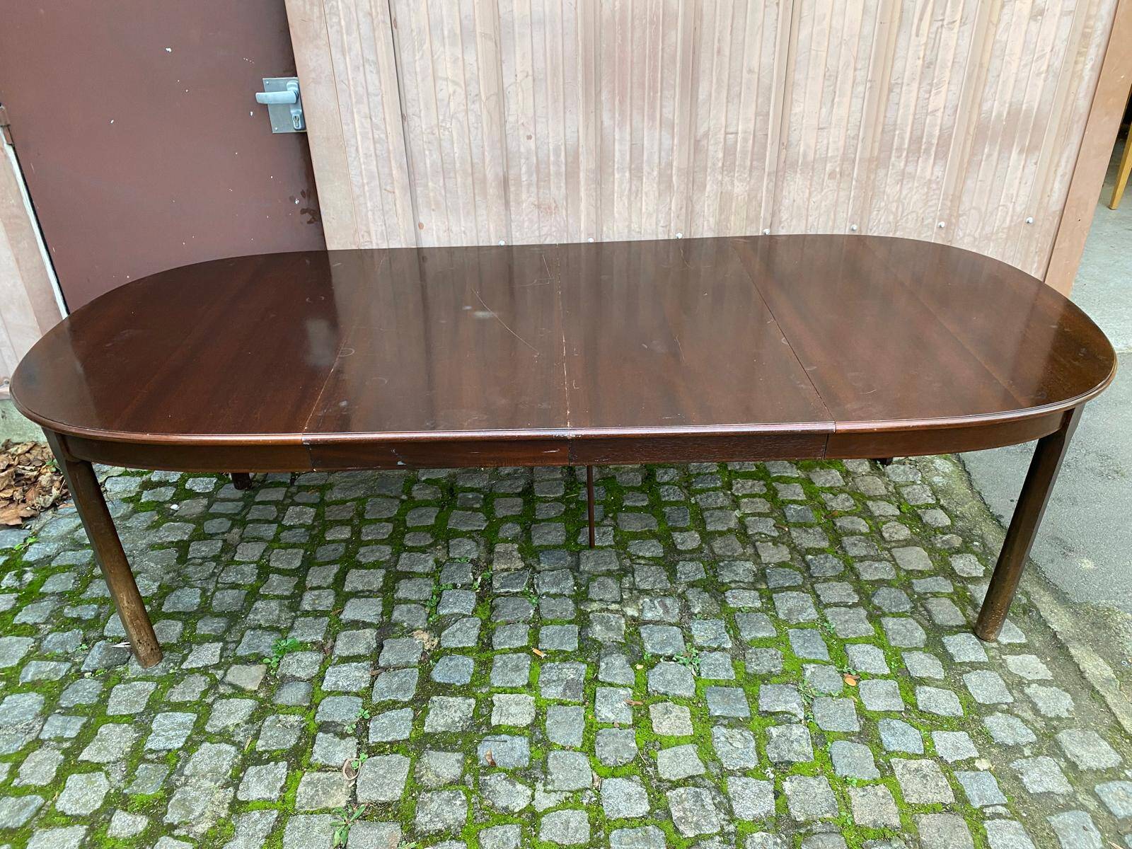 Extendable oval Scandinavian dining table in teak and mahogany, 1950s, 245cm