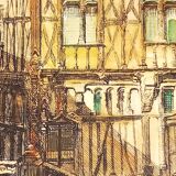 Joigny Old House Porte Saint Jean Colored etching signed Léopold Robin