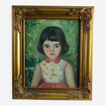 Peinture à l'huile ancienne Portrait de jeune fille impressionniste du 20ème siècle