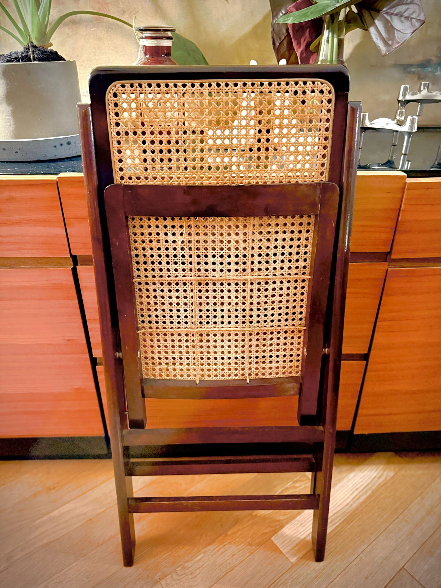 vintage wooden folding chairs with caning