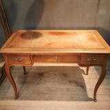 Flat desk in solid cherry wood, Louis XV style.