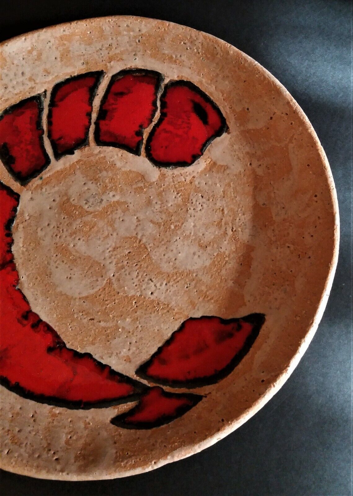 Vintage glazed terracotta ceramic plate signed Olivier