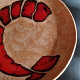 Vintage glazed terracotta ceramic plate signed Olivier