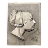 Old academic drawing, profile portrait of a woman by Deleiderrier 1901