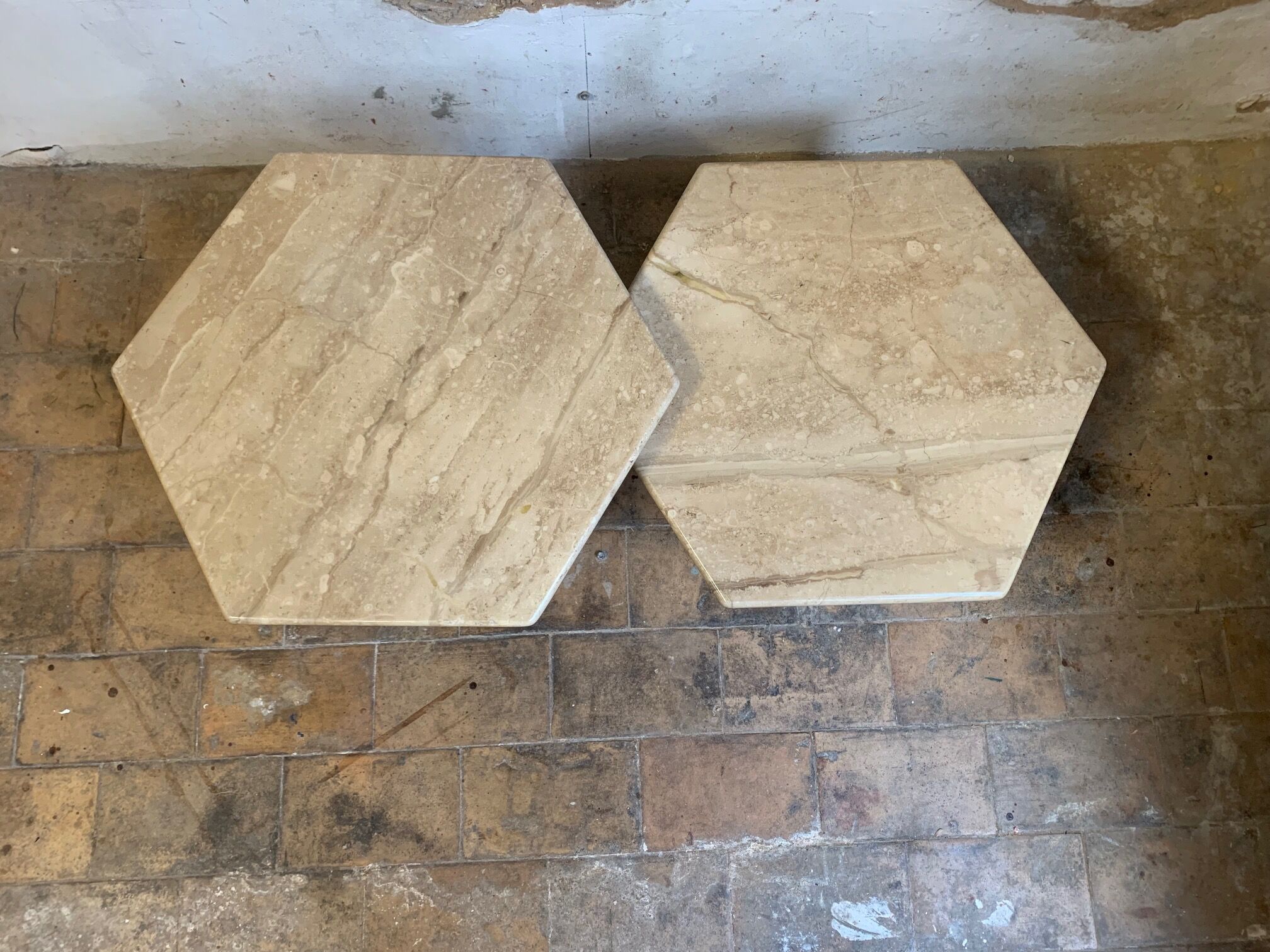 Vintage travertine coffee table duo