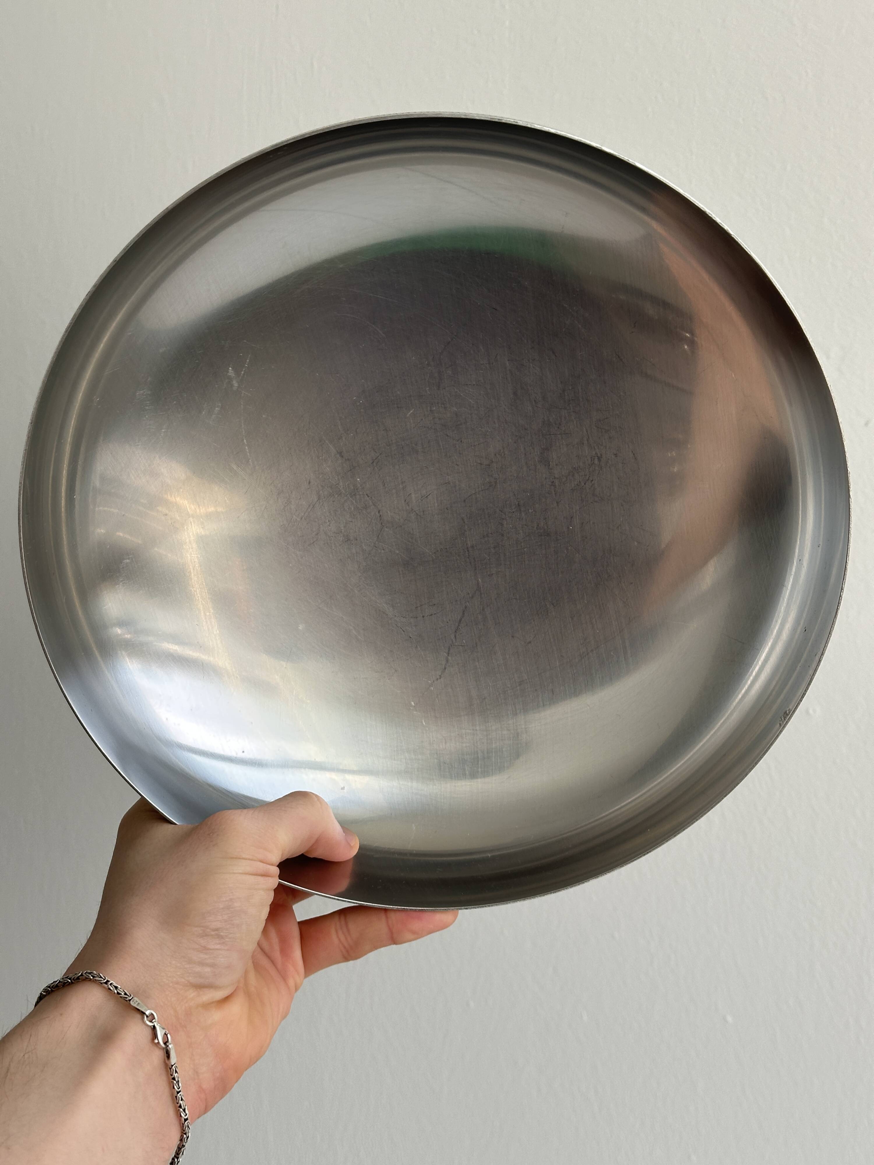 Large brushed stainless steel salad bowl