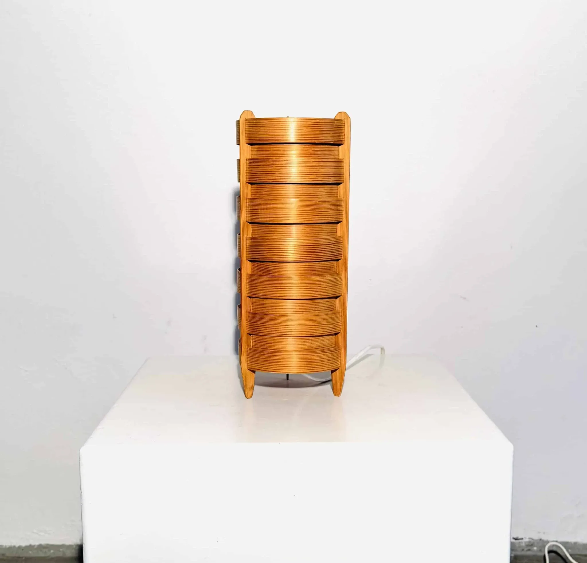 Cylindrical Pinewood Table Lamp In The Manner Of Hans-Agne Jakobsson, Sweden, Circa 1960S