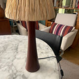 Vintage teak and raffia lamp