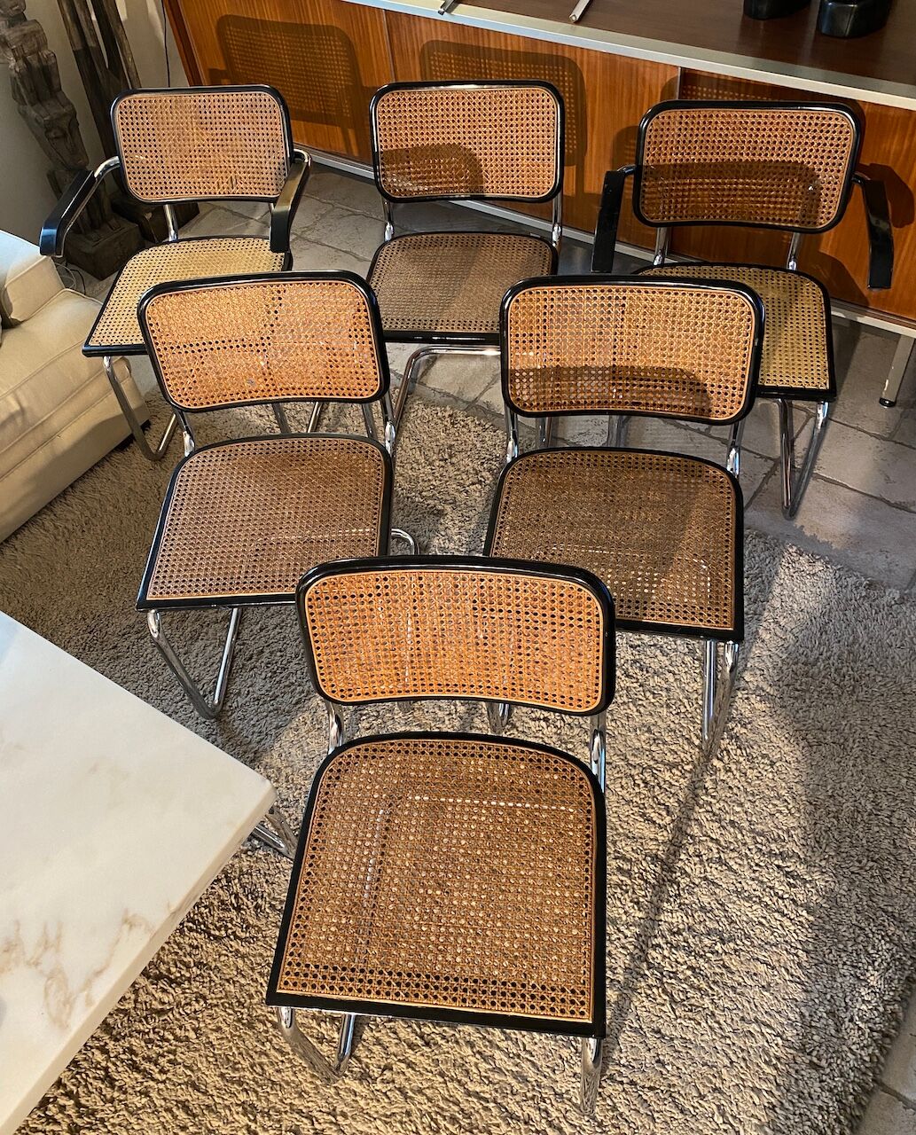 Set of 4 chairs B32 and 2 armchairs B64 Cesca by Marcel Breuer Italian Edition 1980