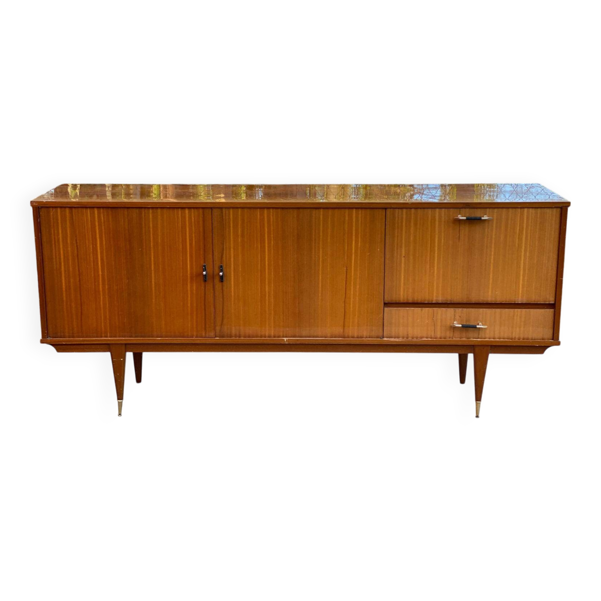 Buffet enfilade scandinave bois massif et palissandre  laquée 220cm 1960