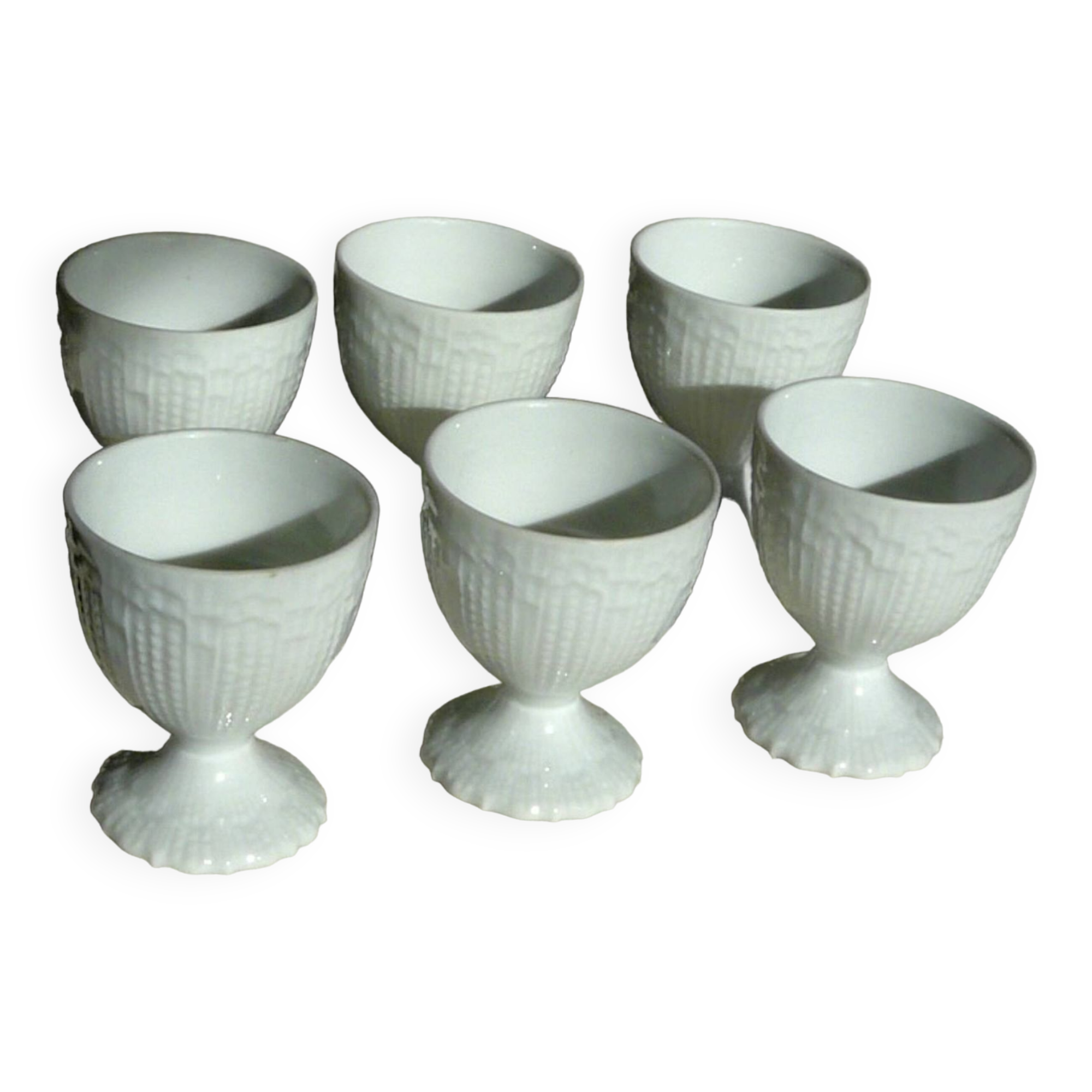 Service of 6 art deco white porcelain egg cups from Limoges