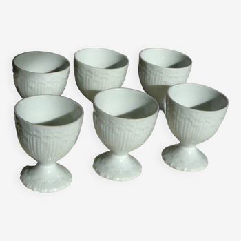 Service of 6 art deco white porcelain egg cups from Limoges