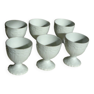 Service of 6 art deco white porcelain egg cups from Limoges