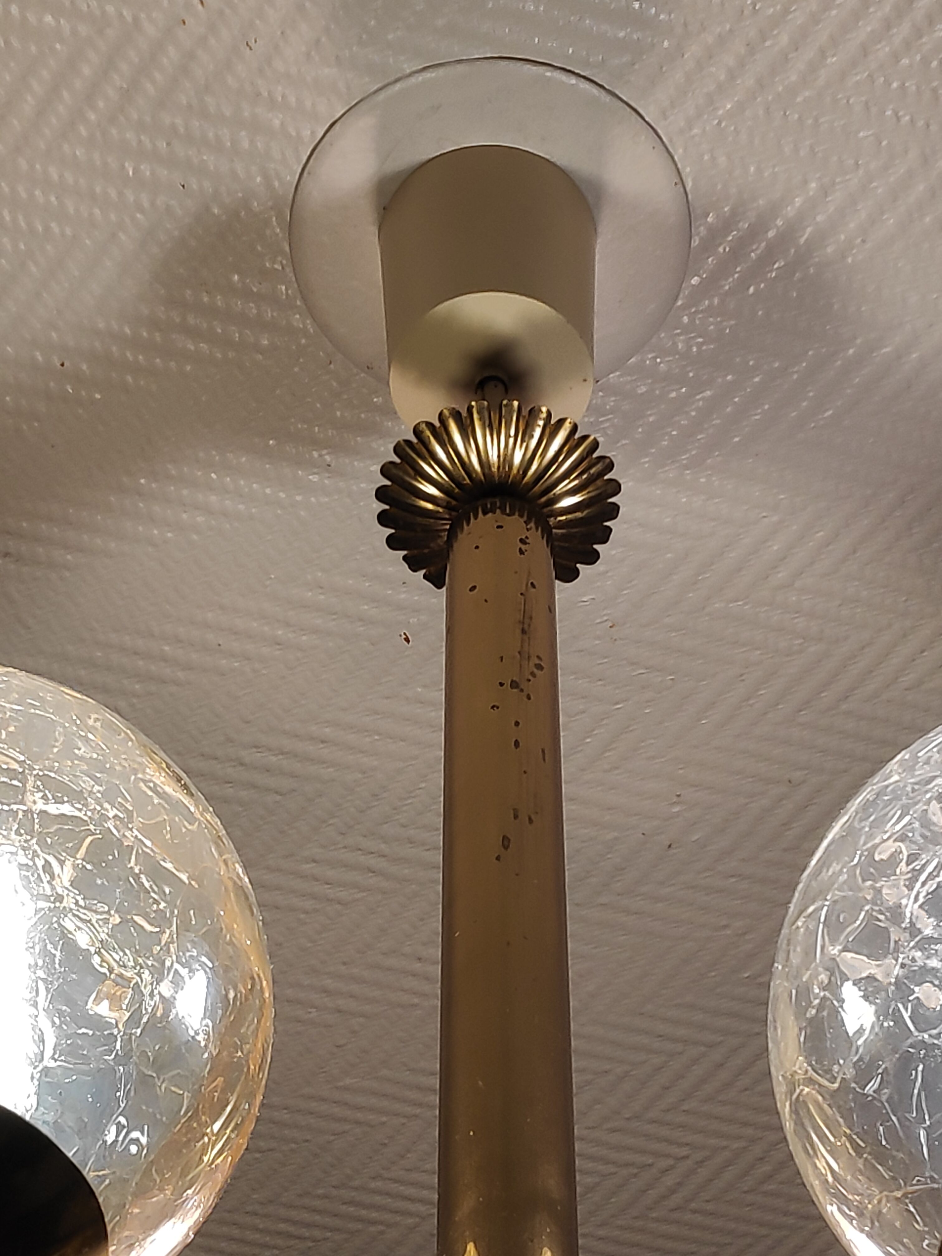 3-Globe smoky and cracked glass chandelier