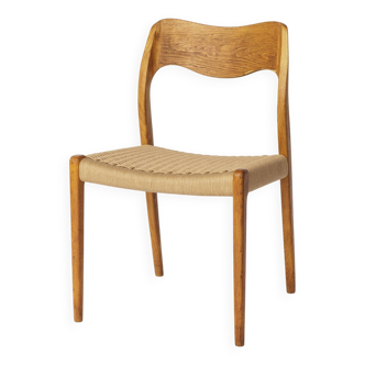 Chaise Niels Otto Møller, modèle 71, chêne danois, corde de papier neuve, années 1960