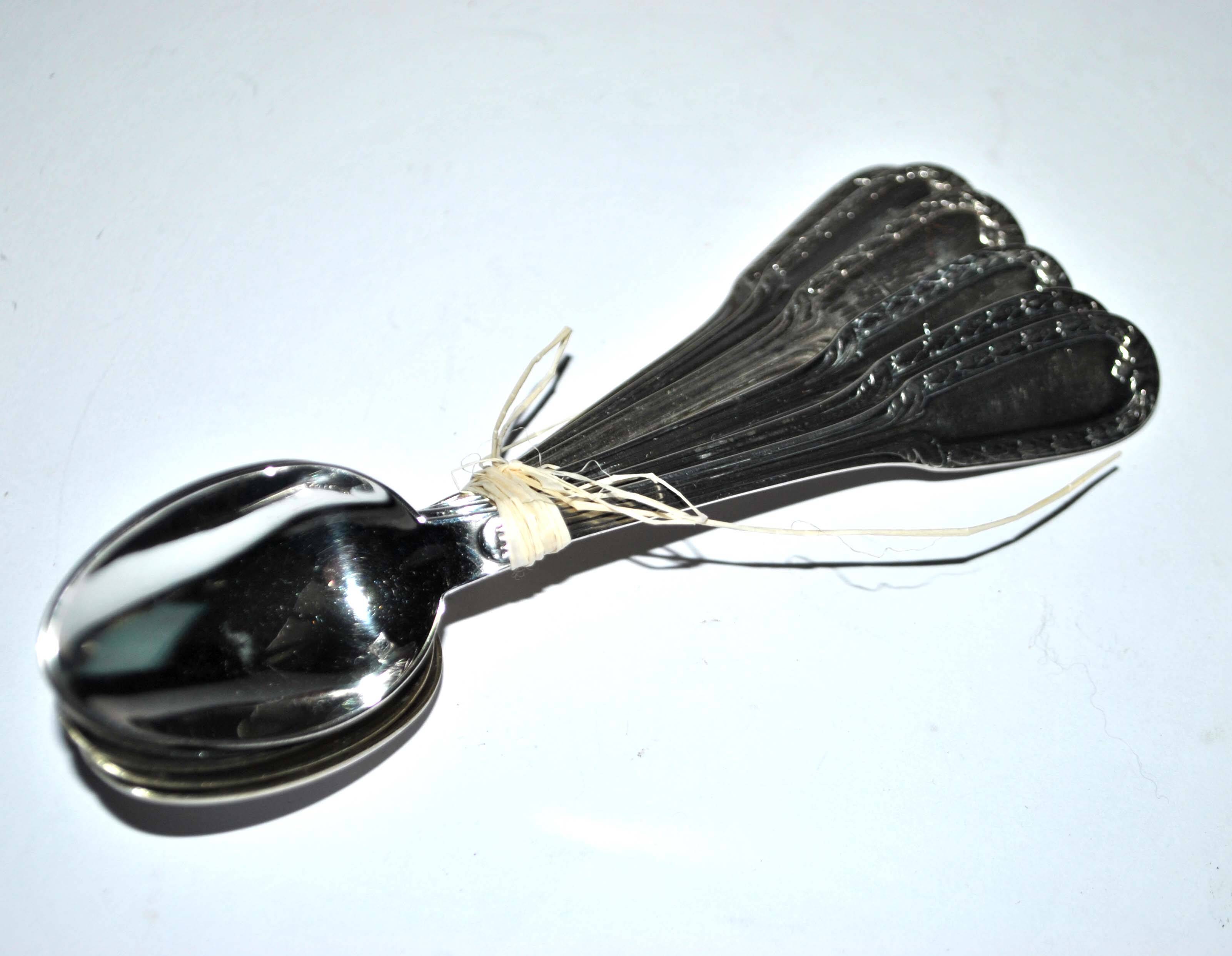 Set of 6 old teaspoons in silver metal - tulip frieze - Goldsmith Boulenger 1900 14cm