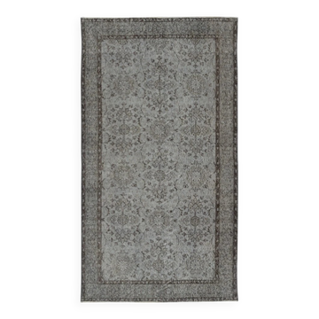 Vintage Handmade Wool Rug. Gray Turkish Area Rug for Modern Home and office