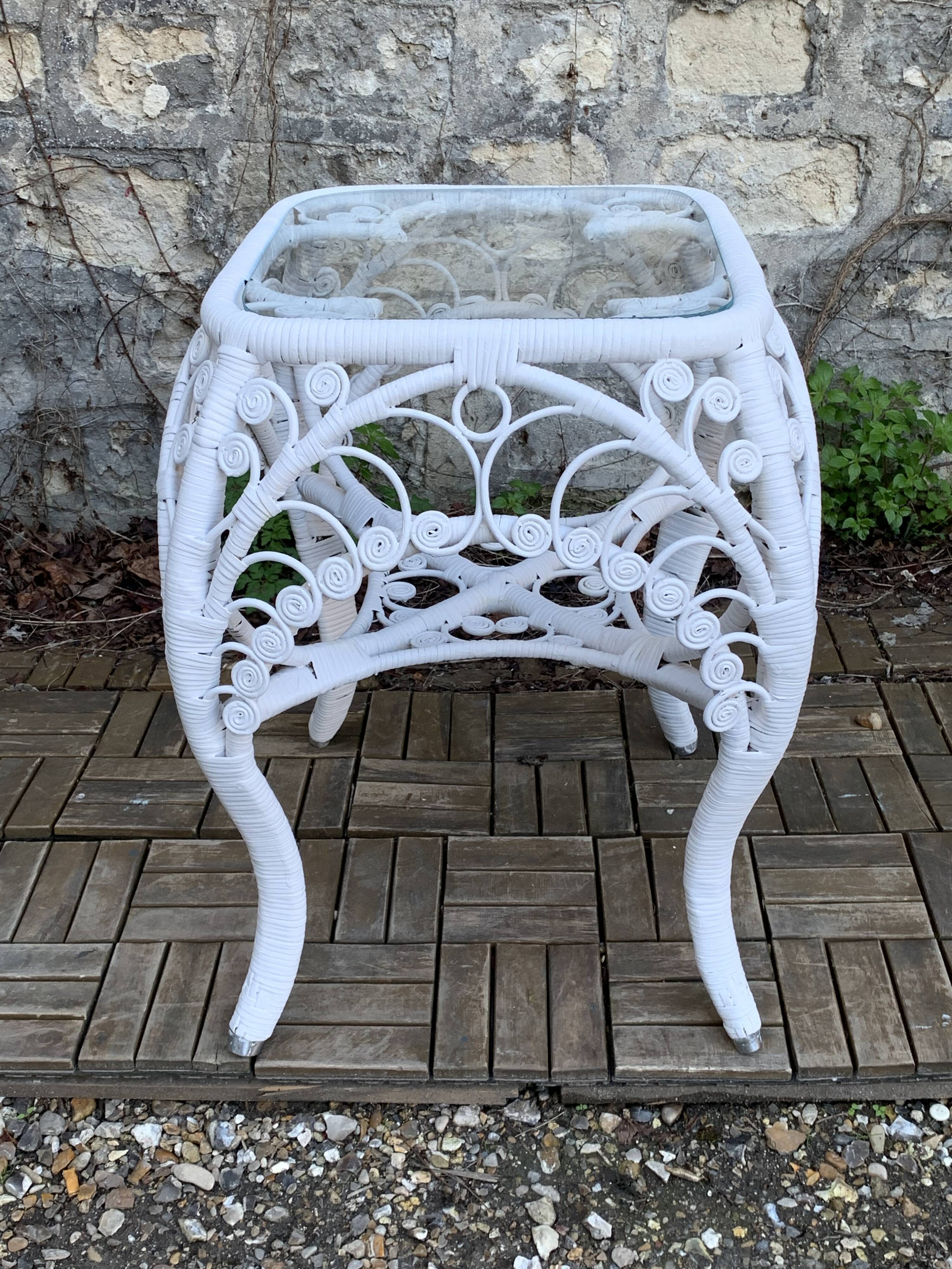 Peacock white rattan side table 1970
