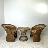 Salon en rotin vintage 1970