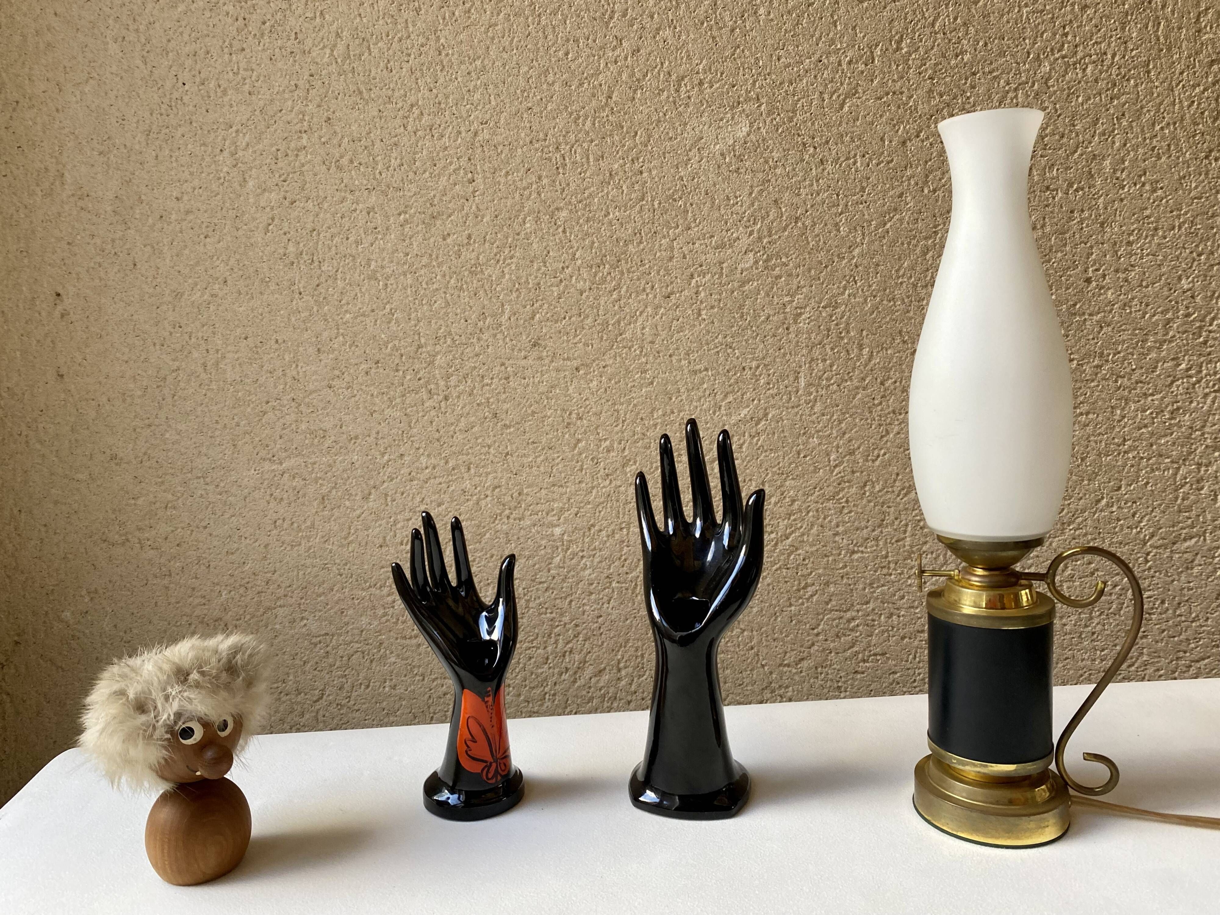 Vase ring pair of hand black ceramic vintage 80s
