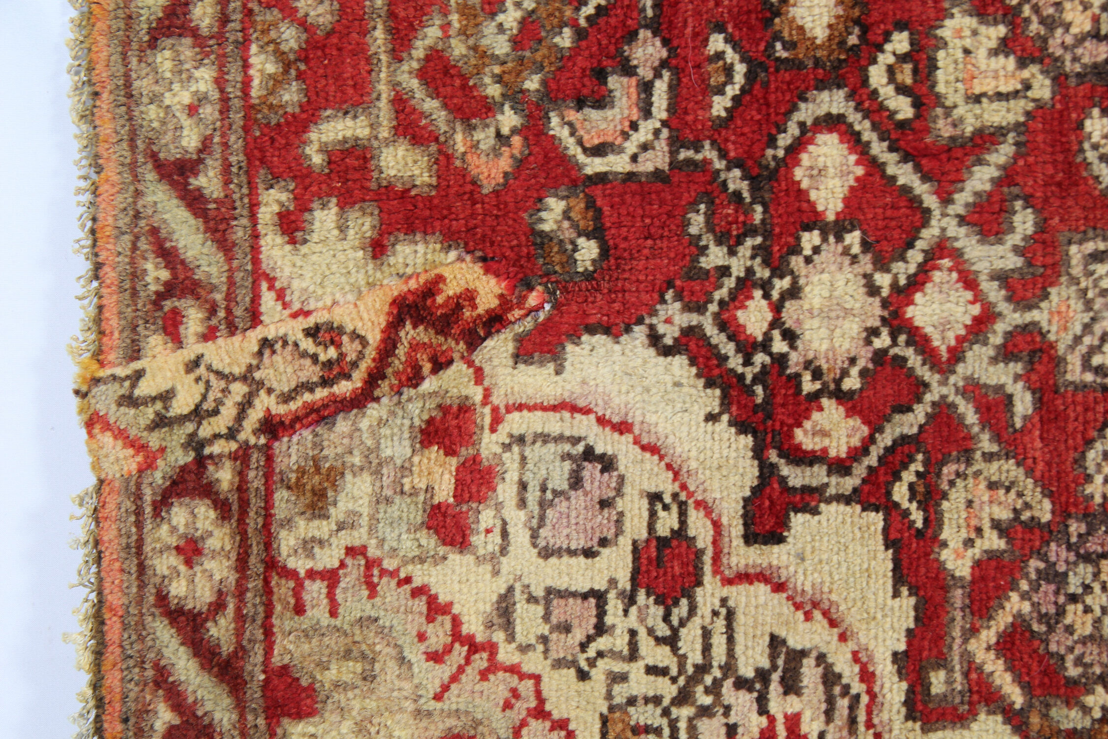 Red cream floral design runner rug long handmade oriental wool carpet 130x273cm