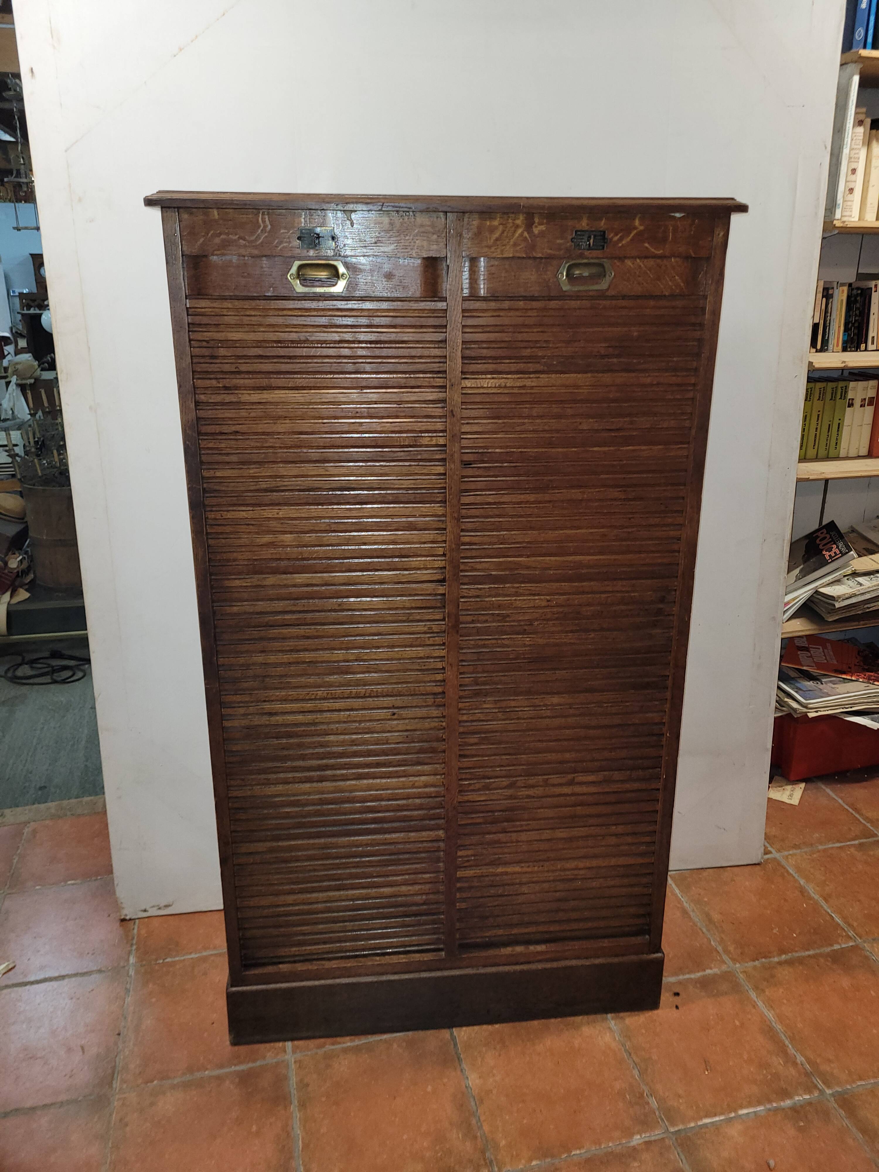 Old double curtained oak filing cabinet