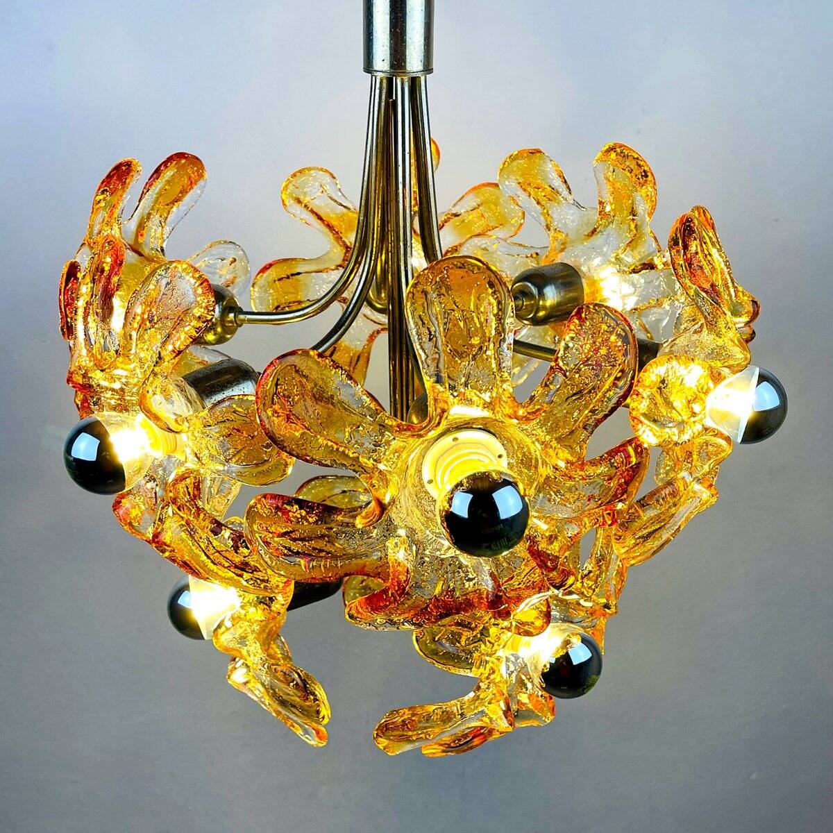 Mid-Century Murano Amber Chandelier by Mazzega, Italy, 1970s