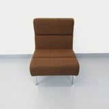 Vintage modernist armchair in wool fabric and chrome metal