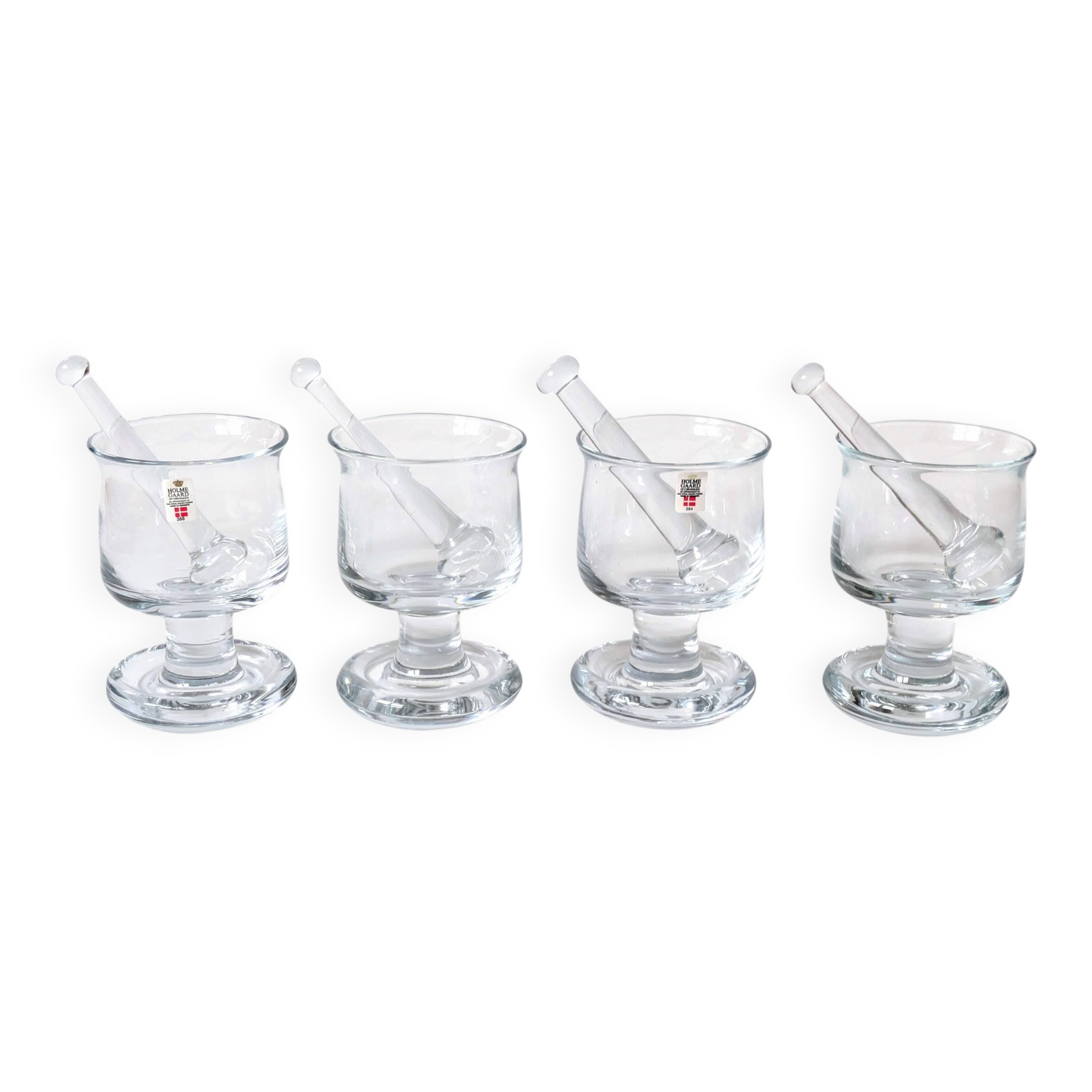 4 verres à grog et mélangeurs, Holmegaard années 70