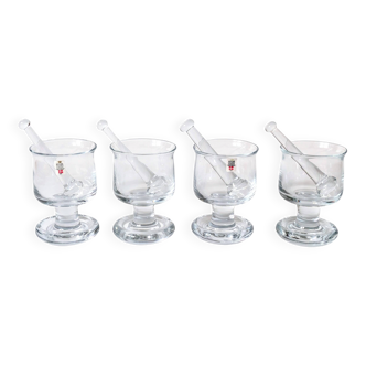 4 verres à grog et mélangeurs, Holmegaard années 70