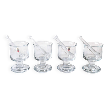 4 verres à grog et mélangeurs, Holmegaard années 70