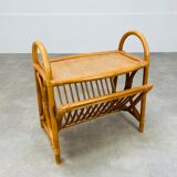 Vintage rattan magazine door side table 60s