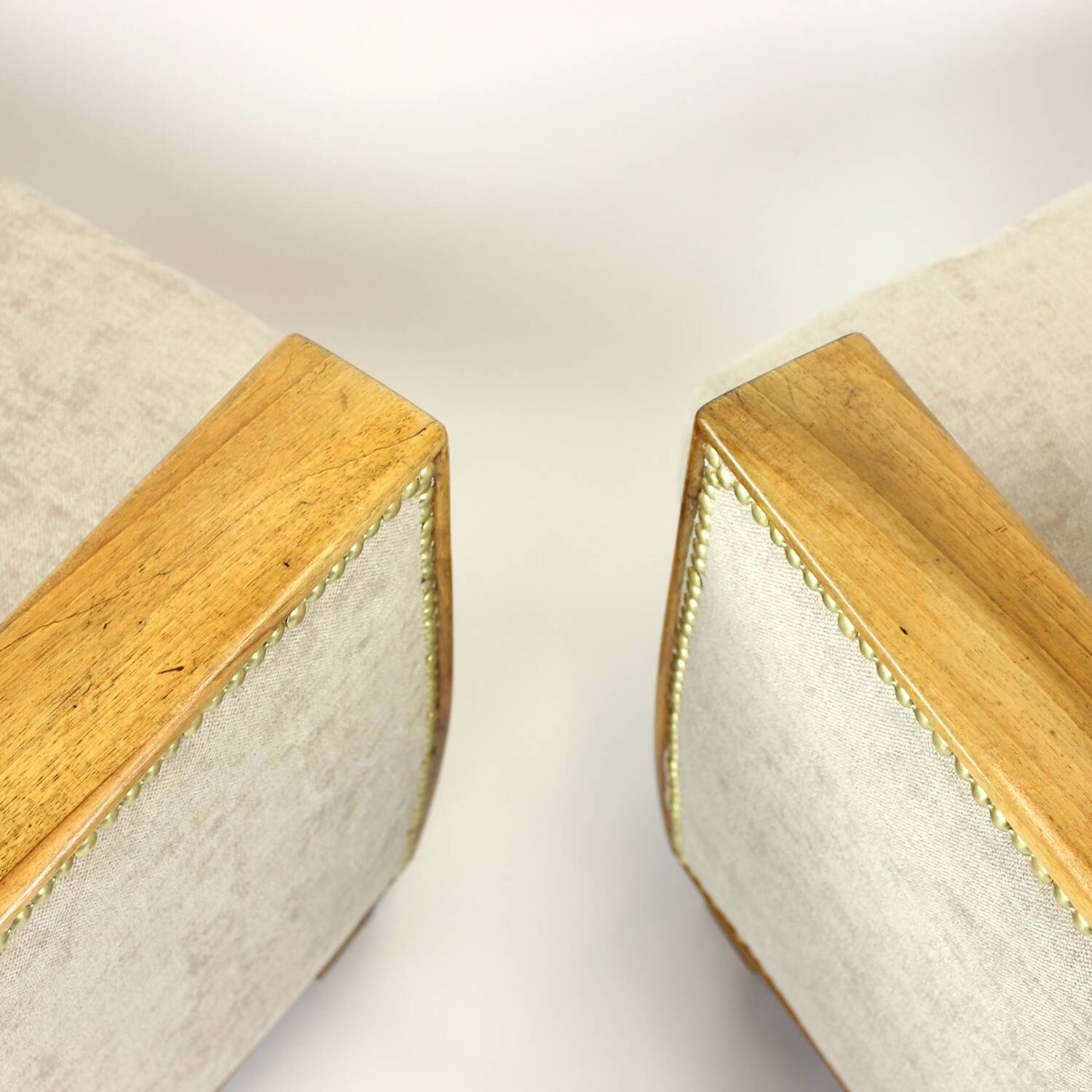 Set Of Two Art Deco Armchairs In Walnut And Fabric, Czechoslovakia 1930s