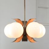 Vintage Italian Copper and Opaline Chandelier, 1970s