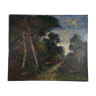 Old oil on canvas animated forest landscape 55x46 cm vintage 50s