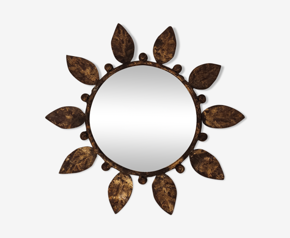 Miroir floral en métal doré