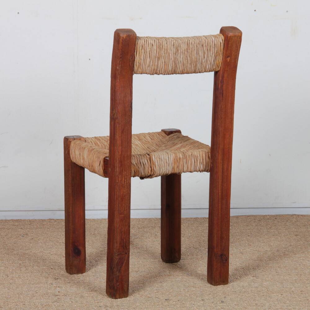 Rush seat chair in solid wood, French craftsmanship, 1950.