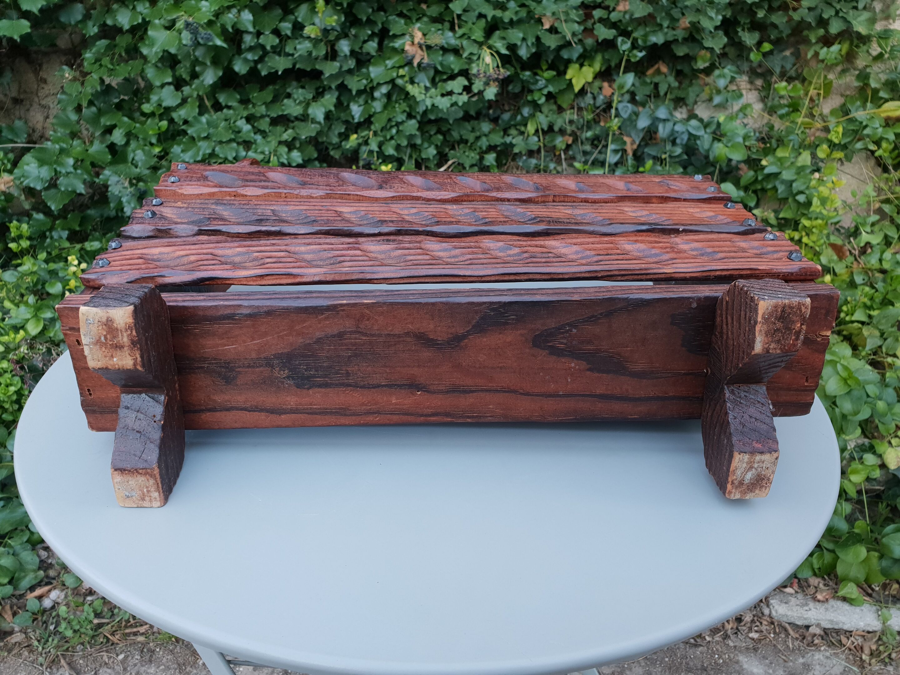 Brutalist pine magazine holder 1970