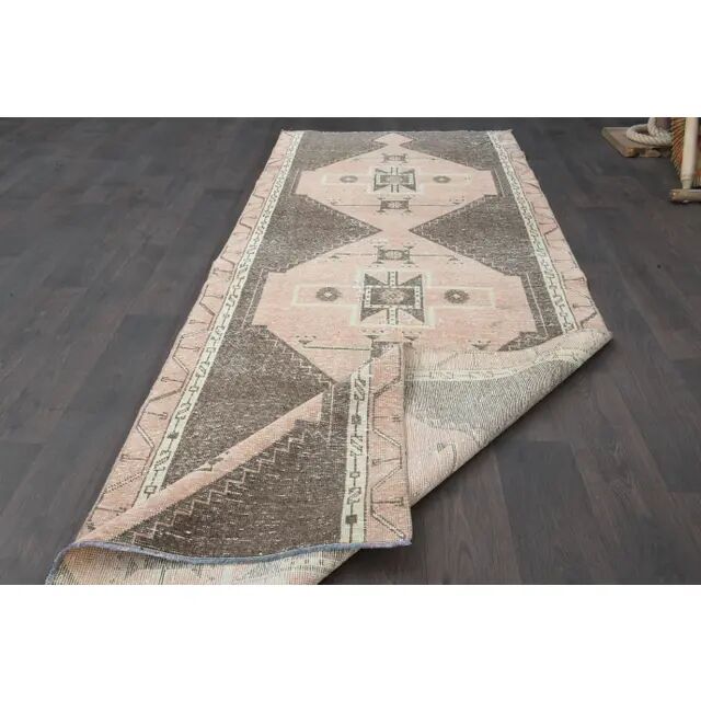 1970s Turkish Oushak Handmade Wool Cotton Brown Runner Rug 120x314