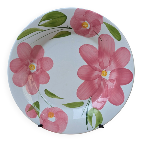 Plat de service rond fleurs rose peint à la main en céramique San Marciano