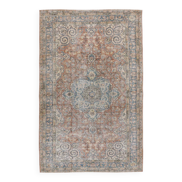 Tapis Persan Ancien – Fait Main Vintage à Médaillon, Tons Bleu et Brique