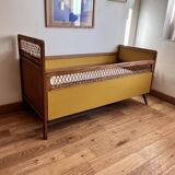 Vintage rattan and wood baby bed