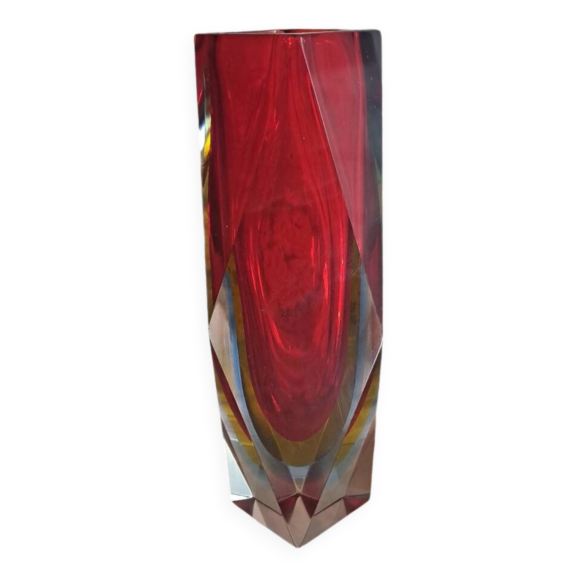 Murano sommerso diamond vase very good condition 21cm old vintage glass